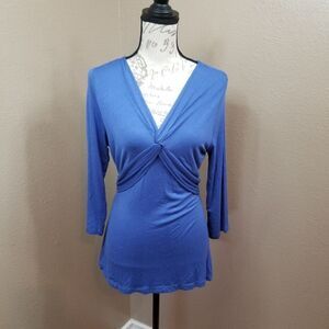 Nine&Co. Blue Long Sleeve Faux Wrap Top Medium (2559)